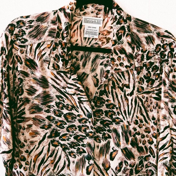 Vintage 80s/90s Christie & Jill Animal Print Blouse – Mixed Prints, Rayon - Picture 2 of 5